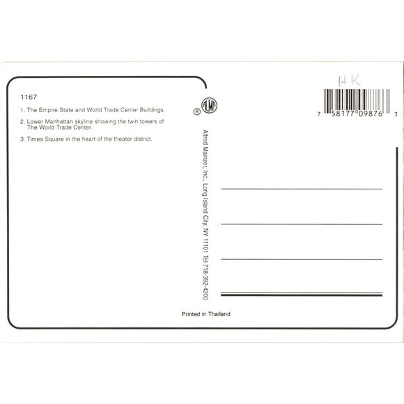 New York City At Night Postcard Empire State Twin Towers Times Square 1167 Print - Picture 2 of 2